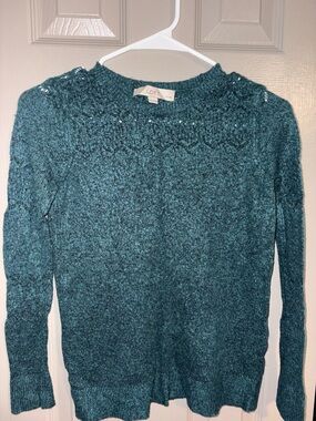 LOFT Teal Blue-Green Textured Knit Sweater